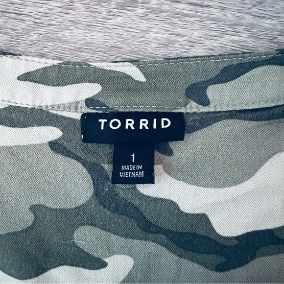 FLAWED Torrid Zip Front Shirt Dress Stretch Challis Camo Plus Size 1 1X 14 16 - Picture 10 of 15